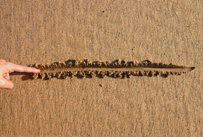 2360943 featured image Finger drawing line in wet sand beach