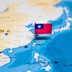 Flag of Taiwan on map.