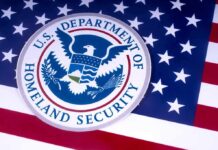 Department of Homeland Security seal on American flag