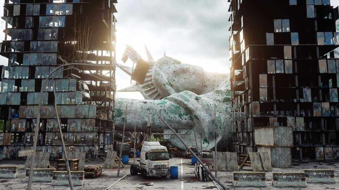 538623040 featured image Rusted fallen statue amidst dilapidated buildings and debris