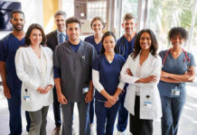 Group of medical professionals in a hospital setting