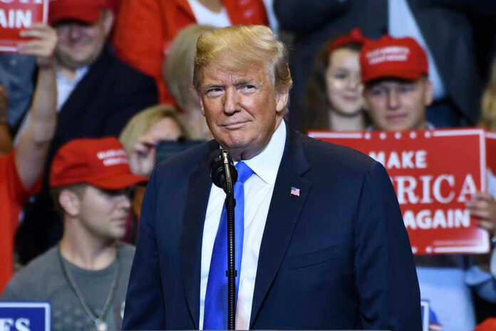 Person at a rally with Make America Great Again signs