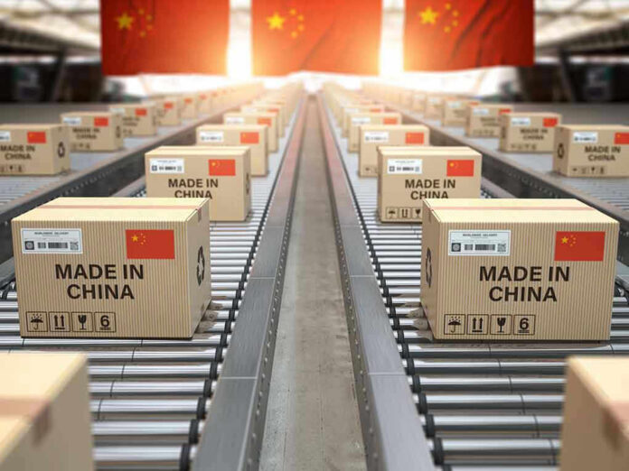 Boxes labeled Made in China on conveyor belt