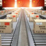 Boxes labeled Made in China on conveyor belt