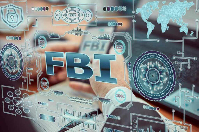 FBI text surrounded by digital security graphics and hands