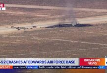 B-52 bomber crashes shortly after takeoff at Edwards Air Force Base, officials say