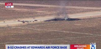 Air Force Blackout After B-52 Crash B-52 bomber crashes shortly after takeoff at Edwards Air Force Base, officials say