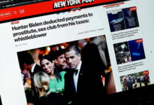New York Post headline about Hunter Bidens tax deductions.