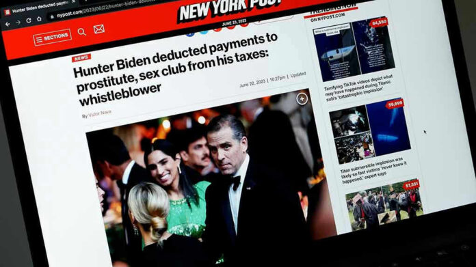 New York Post headline about Hunter Bidens tax deductions.