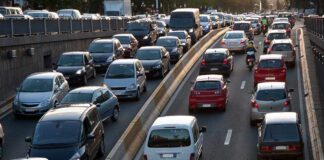 Heavy traffic on a city highway during rush hour