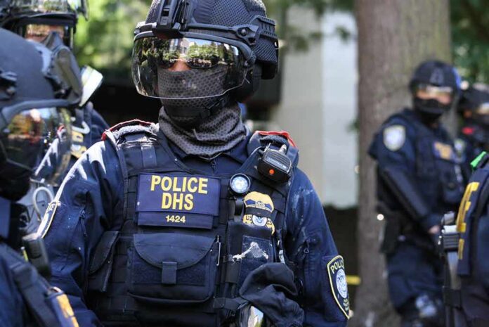 Riot police officer in tactical gear with helmet and visor