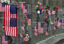 9/11 Gatekeepers Target The Mayor Memorial wall adorned with American flags and flowers