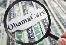 Mass Purge Hits Obamacare Rolls Magnifying glass over cash highlighting Obamacare text