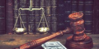 Epstein’s Inner Circle Just Got SUED Judge's gavel beside cash and scales of justice on a wooden desk