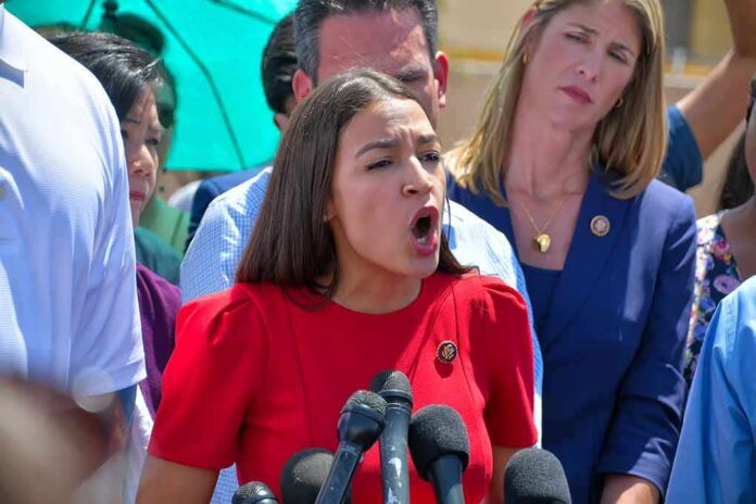 Judy Chu among crowd as a woman in red speaks at outdoor press event